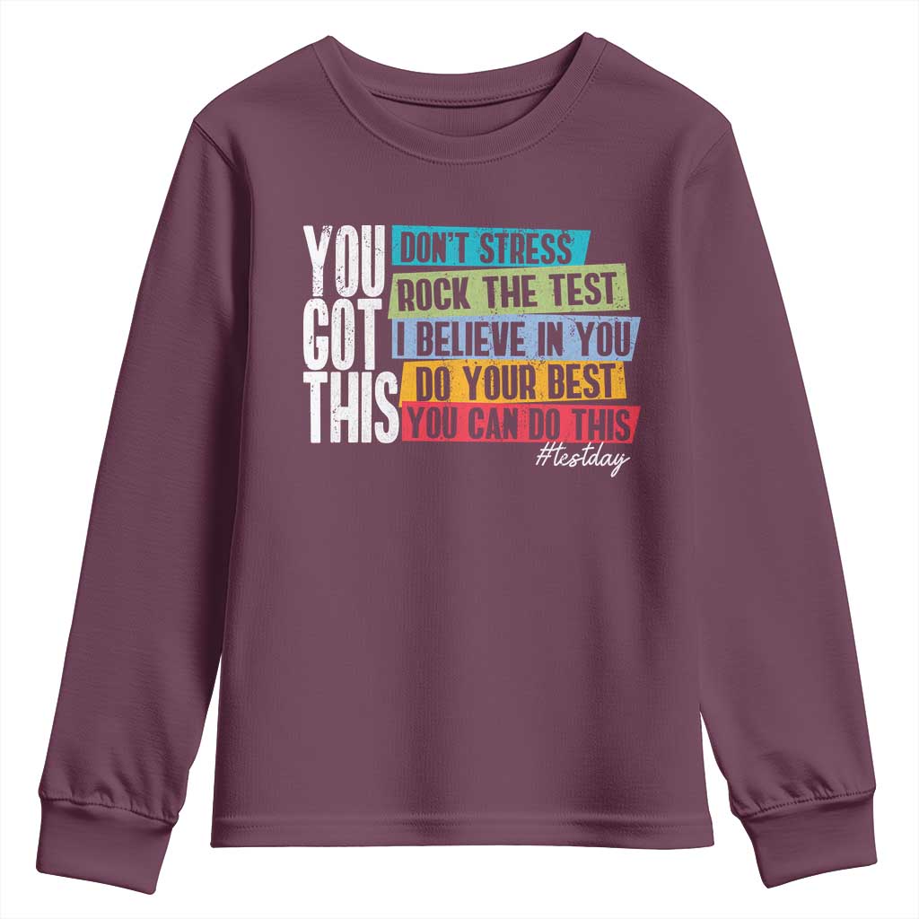 Funny Test Day You Got This Youth Sweatshirt Don't Stress Rock The Test Teacher Testing Day