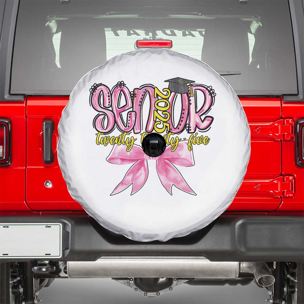 Funny Senior EST 2025 Graduation Spare Tire Cover Twenty Twenty Five Pink Bow