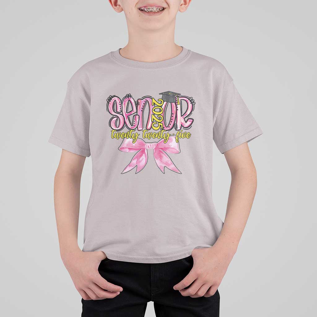 Funny Senior EST 2025 Graduation T Shirt For Kid Twenty Twenty Five Pink Bow