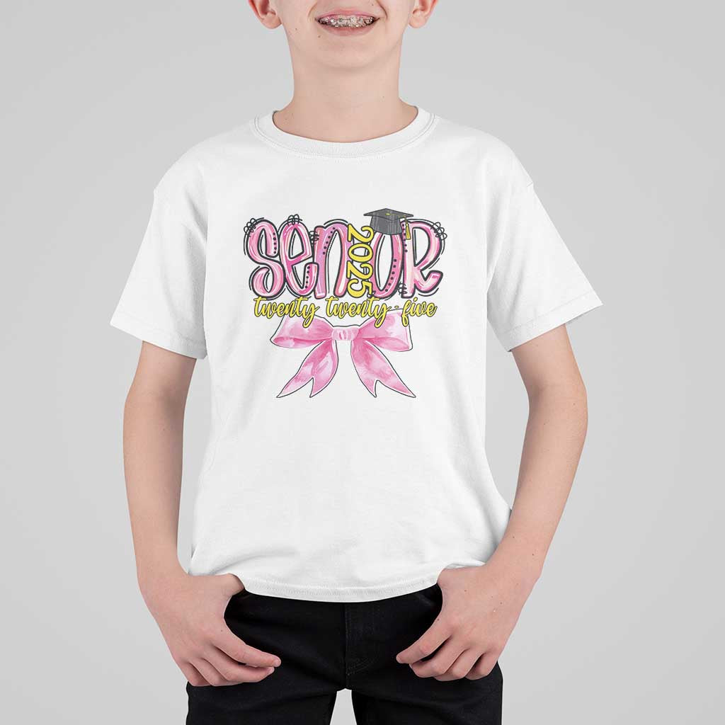 Funny Senior EST 2025 Graduation T Shirt For Kid Twenty Twenty Five Pink Bow