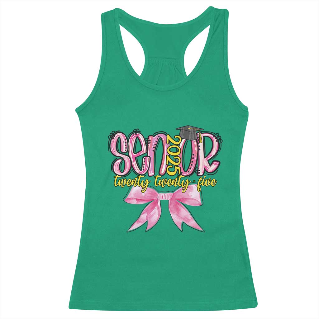 Funny Senior EST 2025 Graduation Racerback Tank Top Twenty Twenty Five Pink Bow