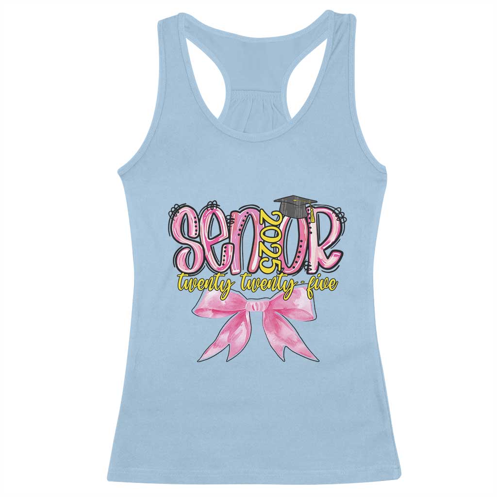 Funny Senior EST 2025 Graduation Racerback Tank Top Twenty Twenty Five Pink Bow