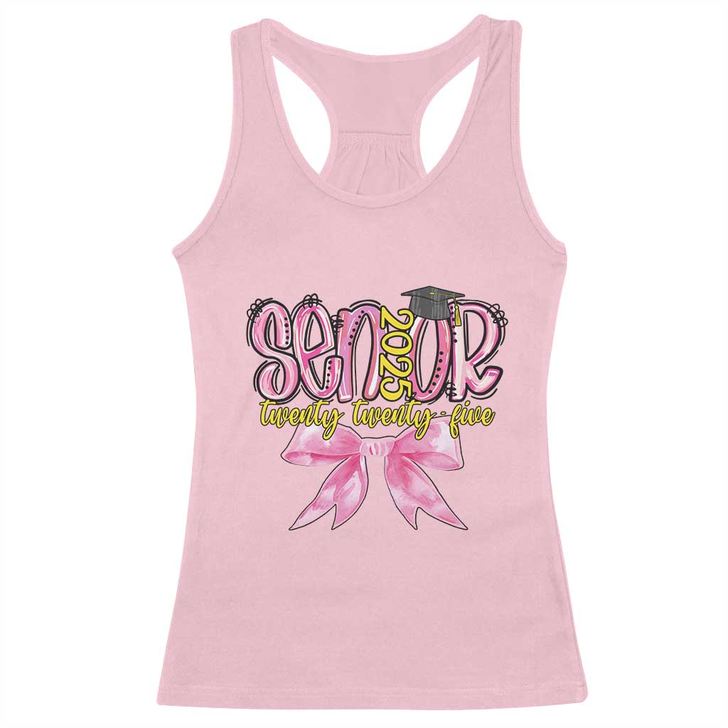 Funny Senior EST 2025 Graduation Racerback Tank Top Twenty Twenty Five Pink Bow