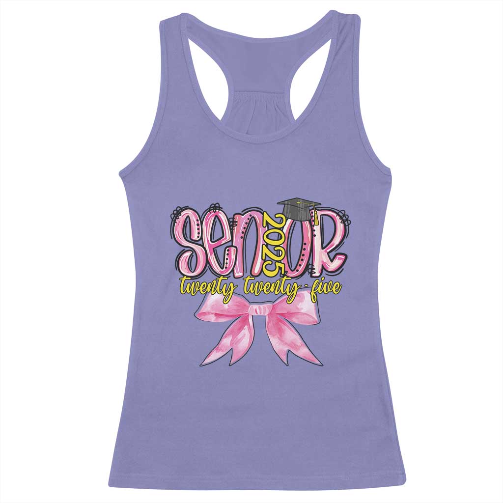 Funny Senior EST 2025 Graduation Racerback Tank Top Twenty Twenty Five Pink Bow