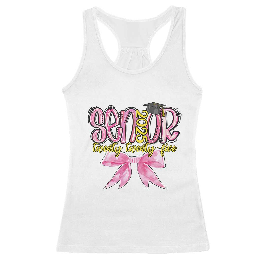 Funny Senior EST 2025 Graduation Racerback Tank Top Twenty Twenty Five Pink Bow