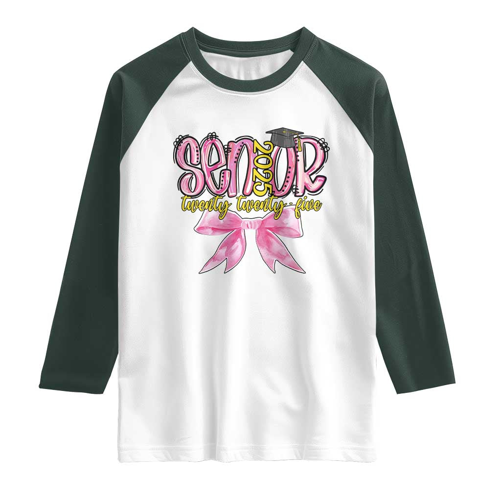 Funny Senior EST 2025 Graduation Raglan Shirt Twenty Twenty Five Pink Bow