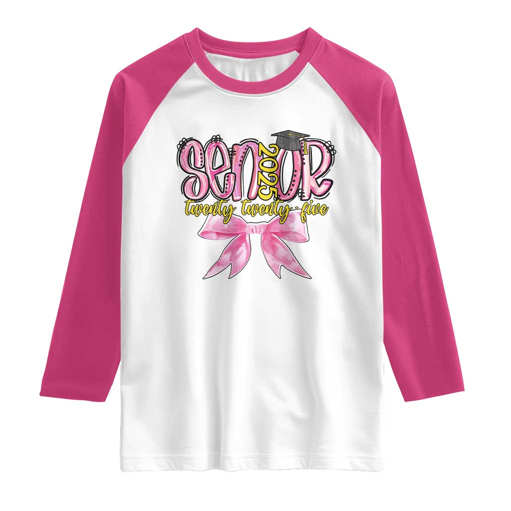 Funny Senior EST 2025 Graduation Raglan Shirt Twenty Twenty Five Pink Bow