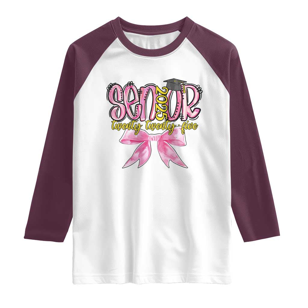Funny Senior EST 2025 Graduation Raglan Shirt Twenty Twenty Five Pink Bow
