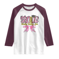 Funny Senior EST 2025 Graduation Raglan Shirt Twenty Twenty Five Pink Bow