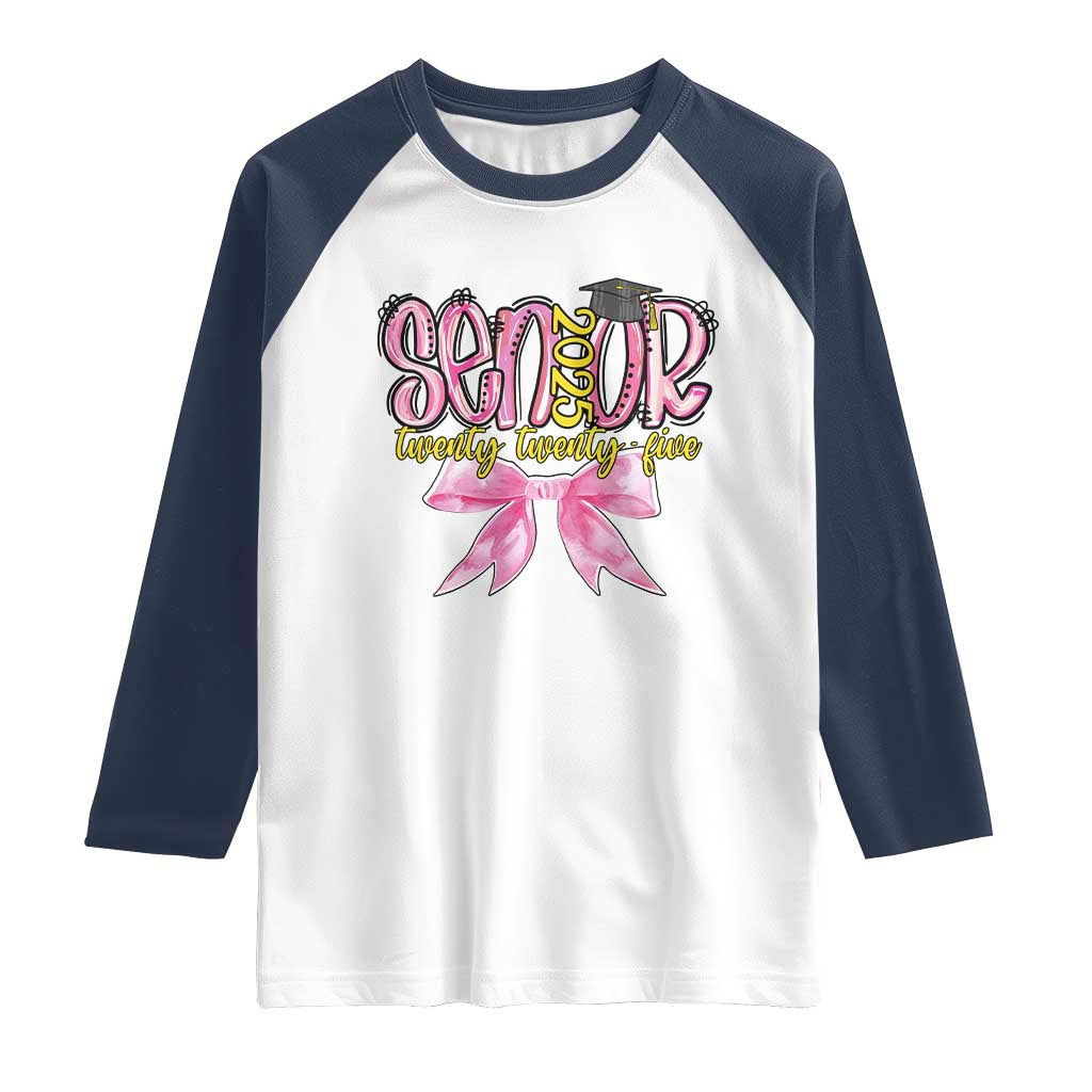 Funny Senior EST 2025 Graduation Raglan Shirt Twenty Twenty Five Pink Bow