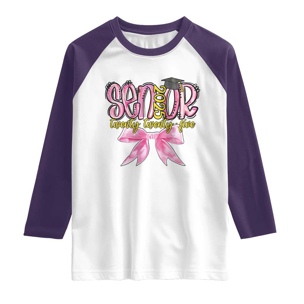 Funny Senior EST 2025 Graduation Raglan Shirt Twenty Twenty Five Pink Bow