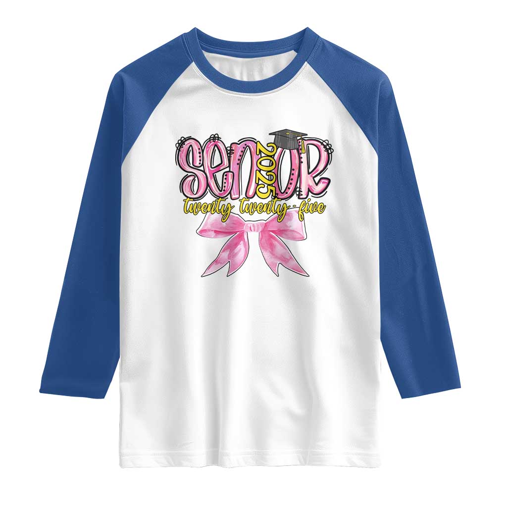 Funny Senior EST 2025 Graduation Raglan Shirt Twenty Twenty Five Pink Bow