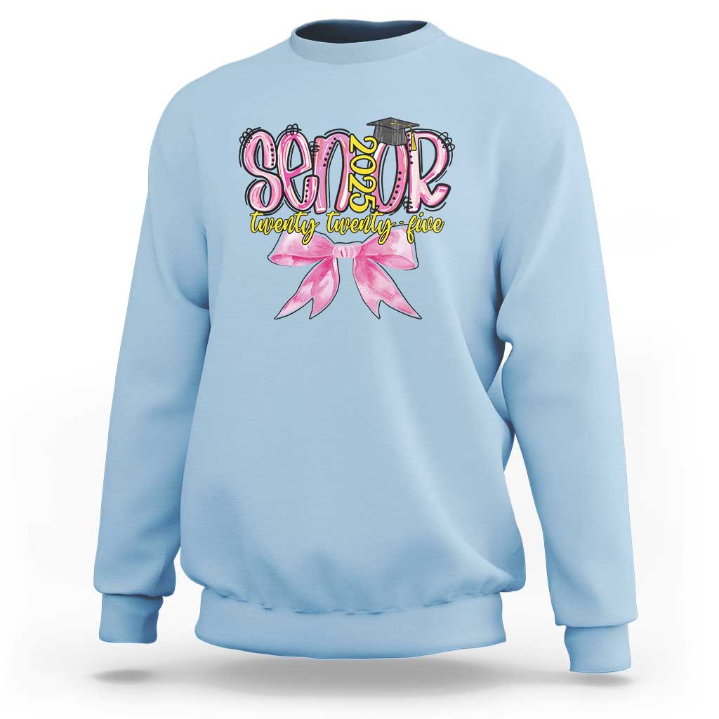 Funny Senior EST 2025 Graduation Sweatshirt Twenty Twenty Five Pink Bow