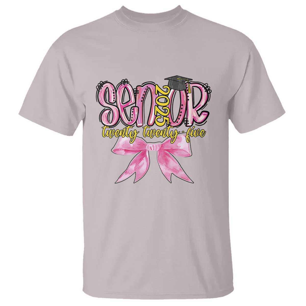 Funny Senior EST 2025 Graduation T Shirt Twenty Twenty Five Pink Bow
