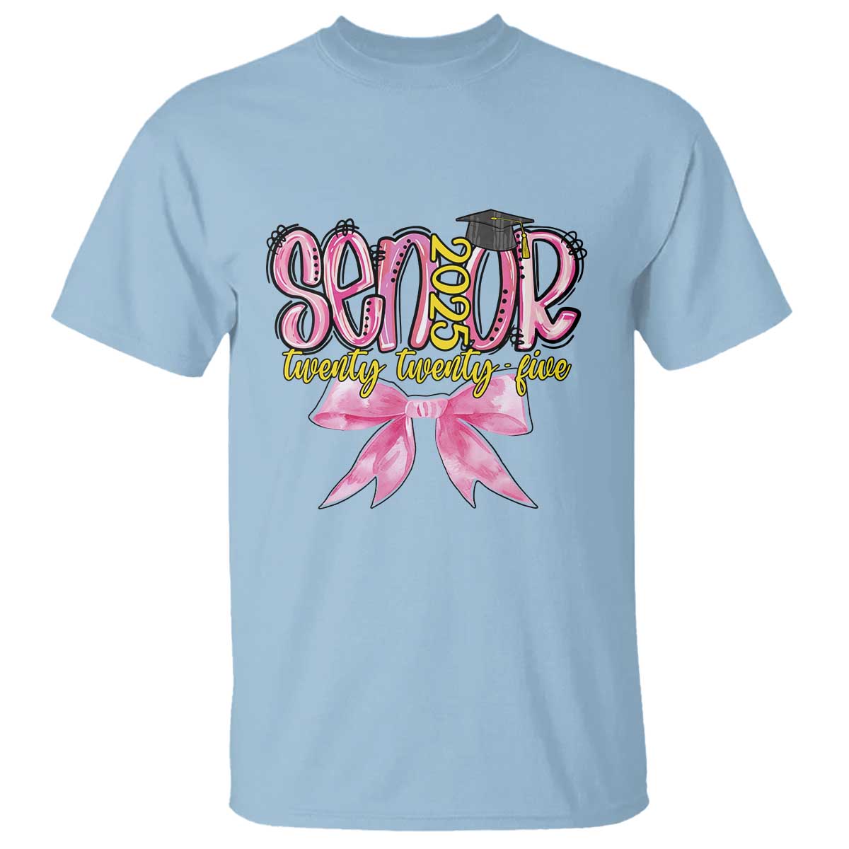 Funny Senior EST 2025 Graduation T Shirt Twenty Twenty Five Pink Bow