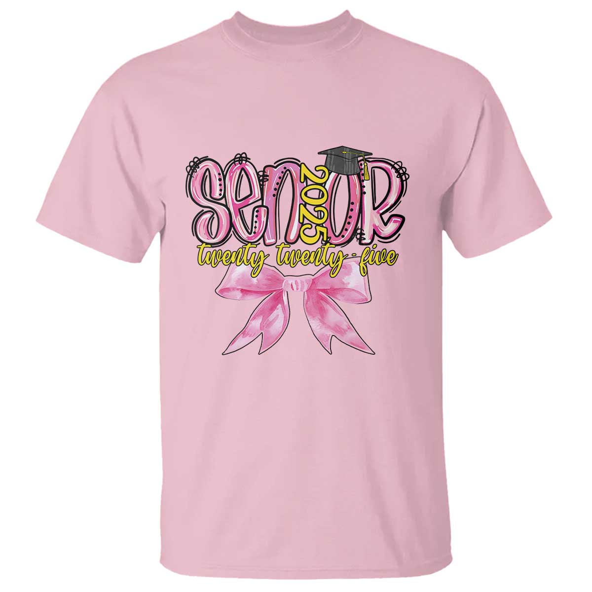 Funny Senior EST 2025 Graduation T Shirt Twenty Twenty Five Pink Bow