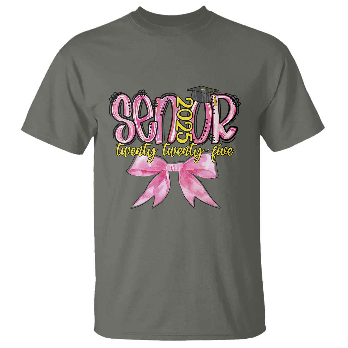 Funny Senior EST 2025 Graduation T Shirt Twenty Twenty Five Pink Bow