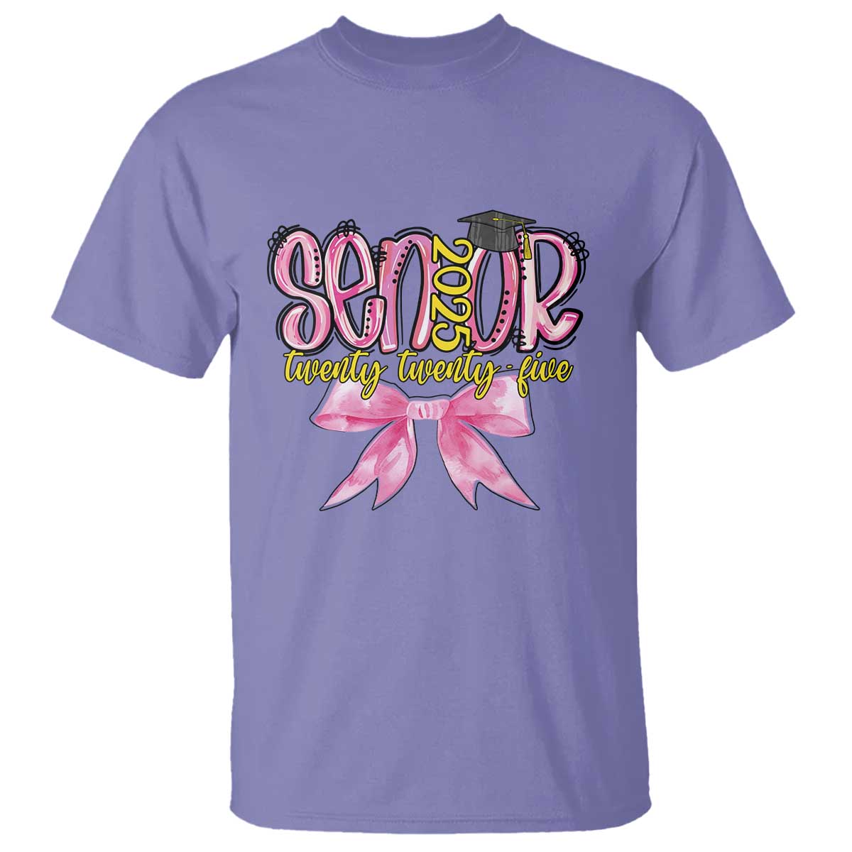 Funny Senior EST 2025 Graduation T Shirt Twenty Twenty Five Pink Bow