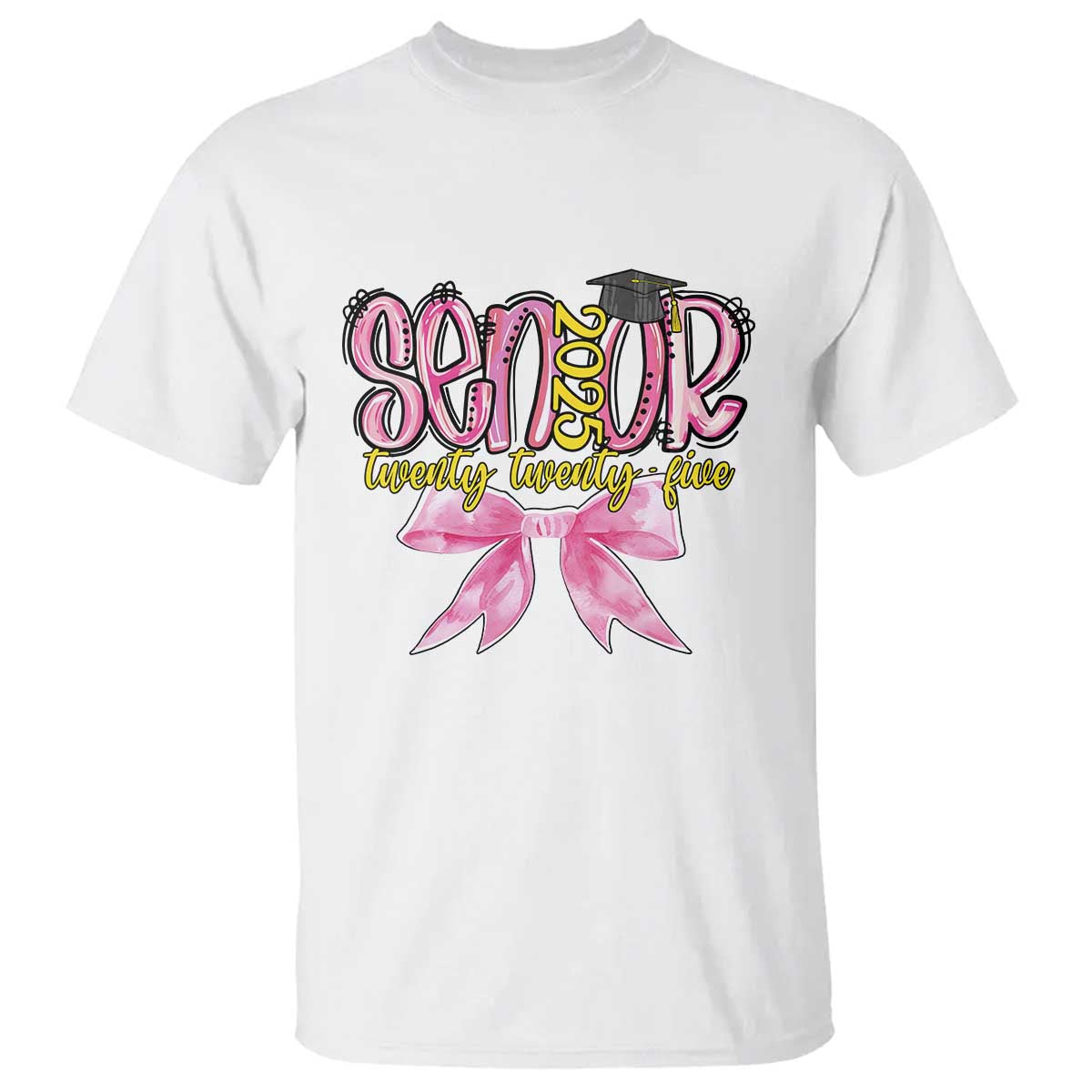 Funny Senior EST 2025 Graduation T Shirt Twenty Twenty Five Pink Bow