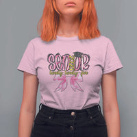 Funny Senior EST 2025 Graduation T Shirt For Women Twenty Twenty Five Pink Bow