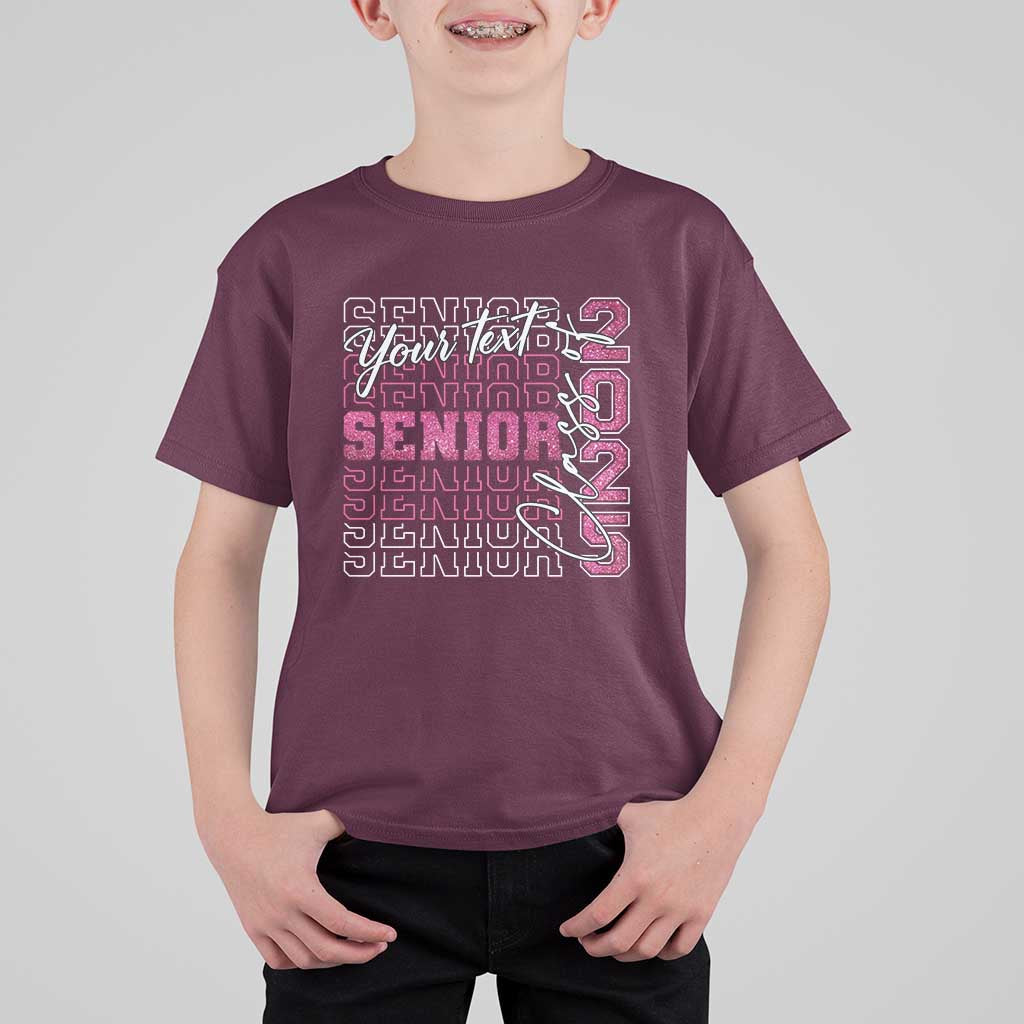 Personalized Senior 2025 T Shirt For Kid Custom Text Class Of 2025 Graduation Glitter Print