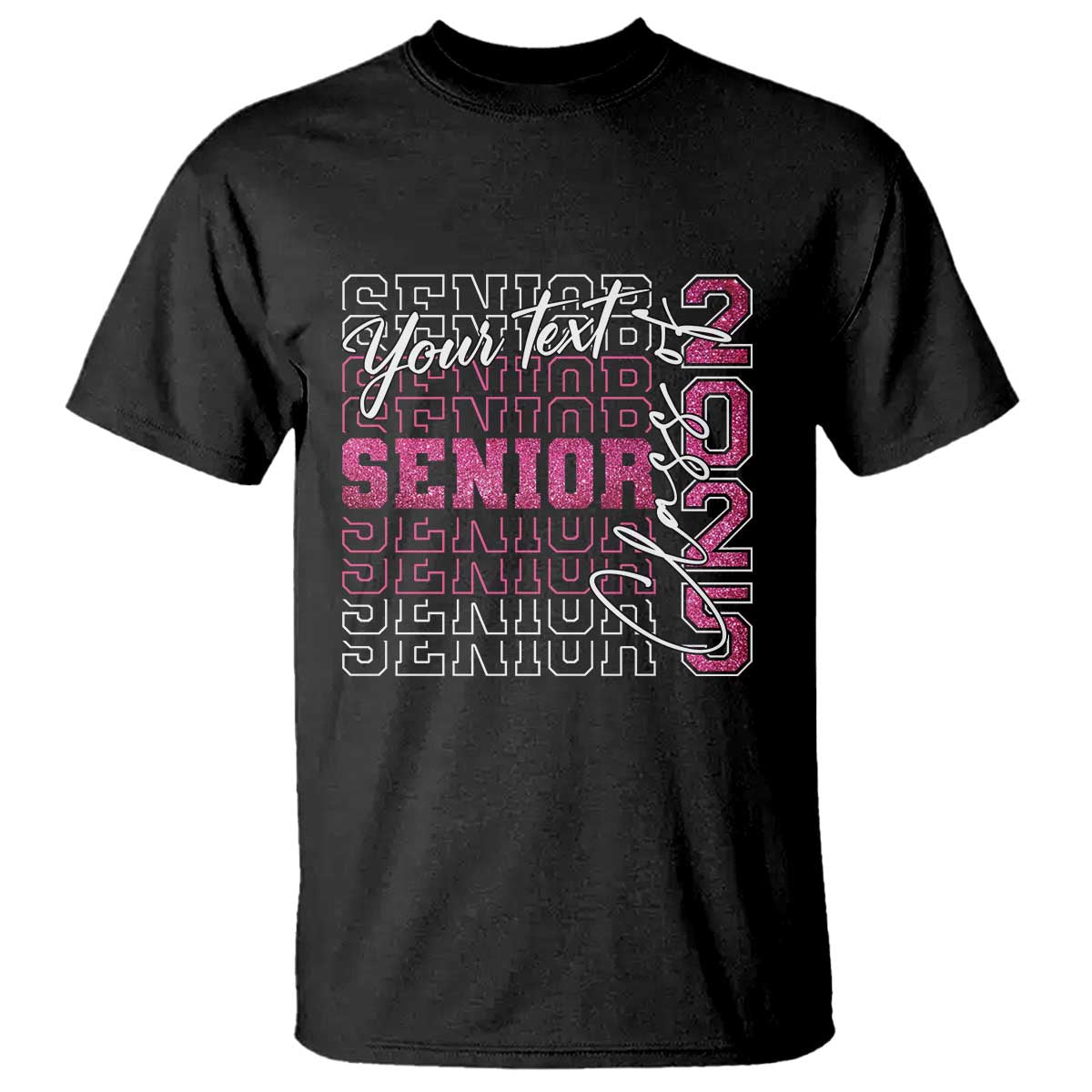 Personalized Senior 2025 T Shirt Custom Text Class Of 2025 Graduation Glitter Print