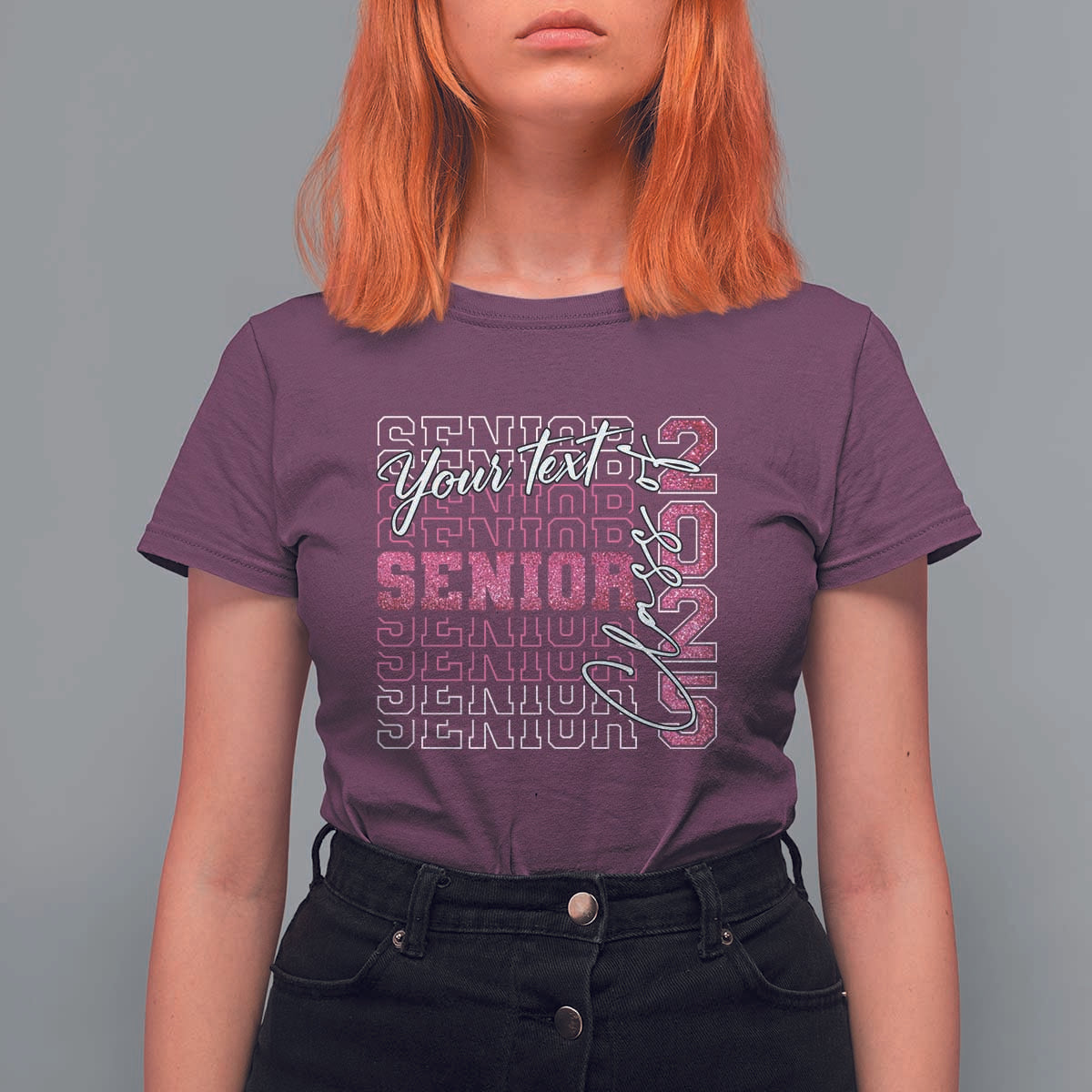 Personalized Senior 2025 T Shirt For Women Custom Text Class Of 2025 Graduation Glitter Print