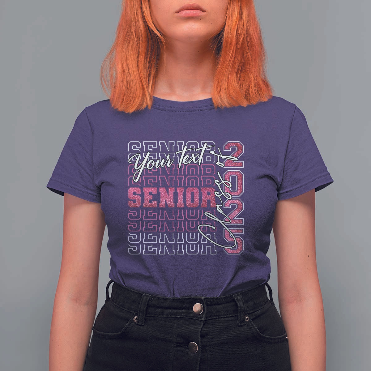 Personalized Senior 2025 T Shirt For Women Custom Text Class Of 2025 Graduation Glitter Print