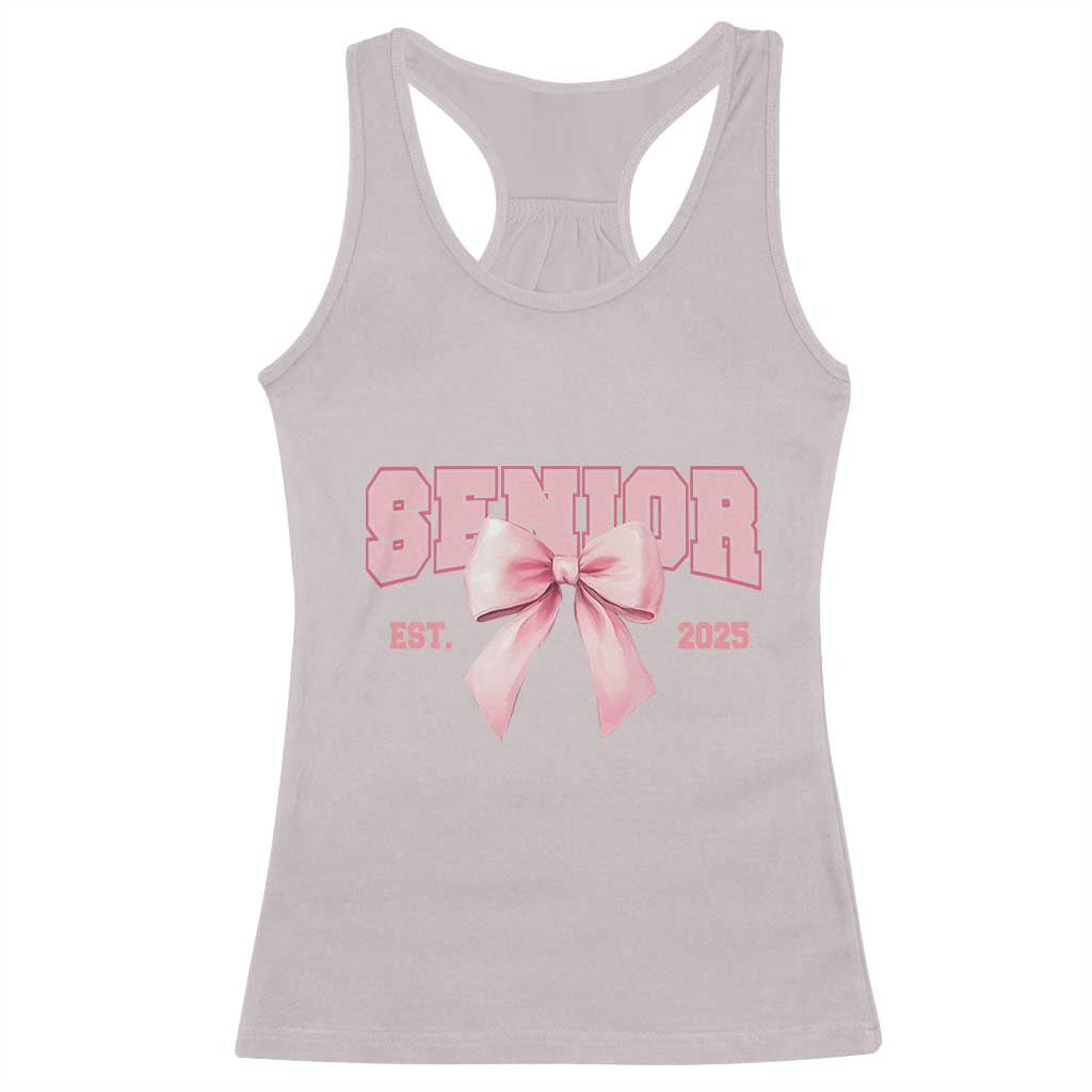 Funny Senior EST 2025 Graduation Coquette Racerback Tank Top