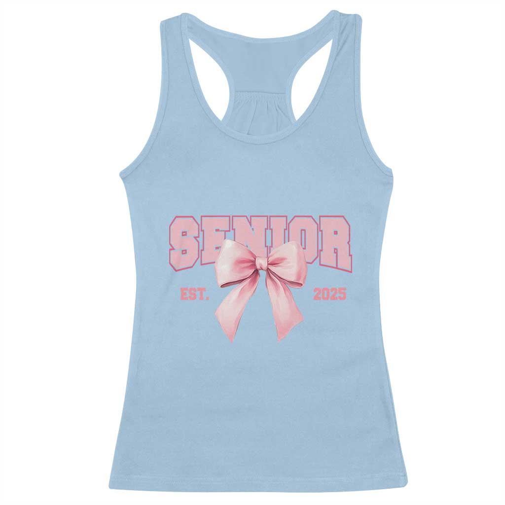 Funny Senior EST 2025 Graduation Coquette Racerback Tank Top