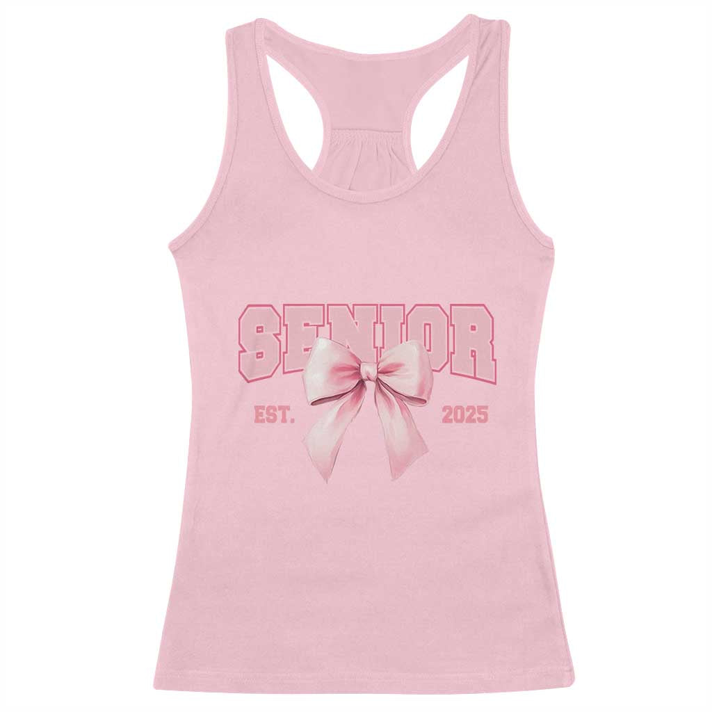 Funny Senior EST 2025 Graduation Coquette Racerback Tank Top
