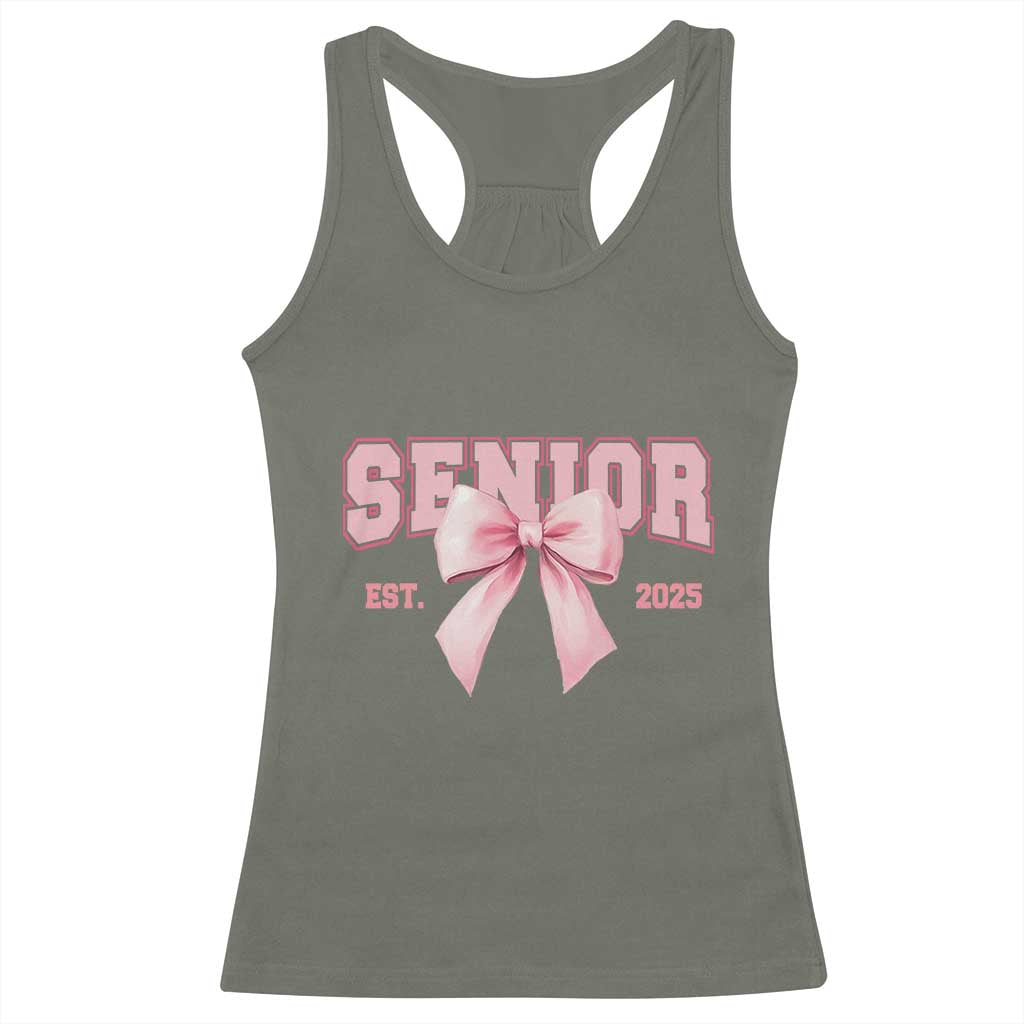 Funny Senior EST 2025 Graduation Coquette Racerback Tank Top