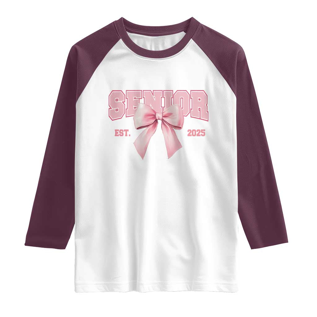 Funny Senior EST 2025 Graduation Coquette Raglan Shirt