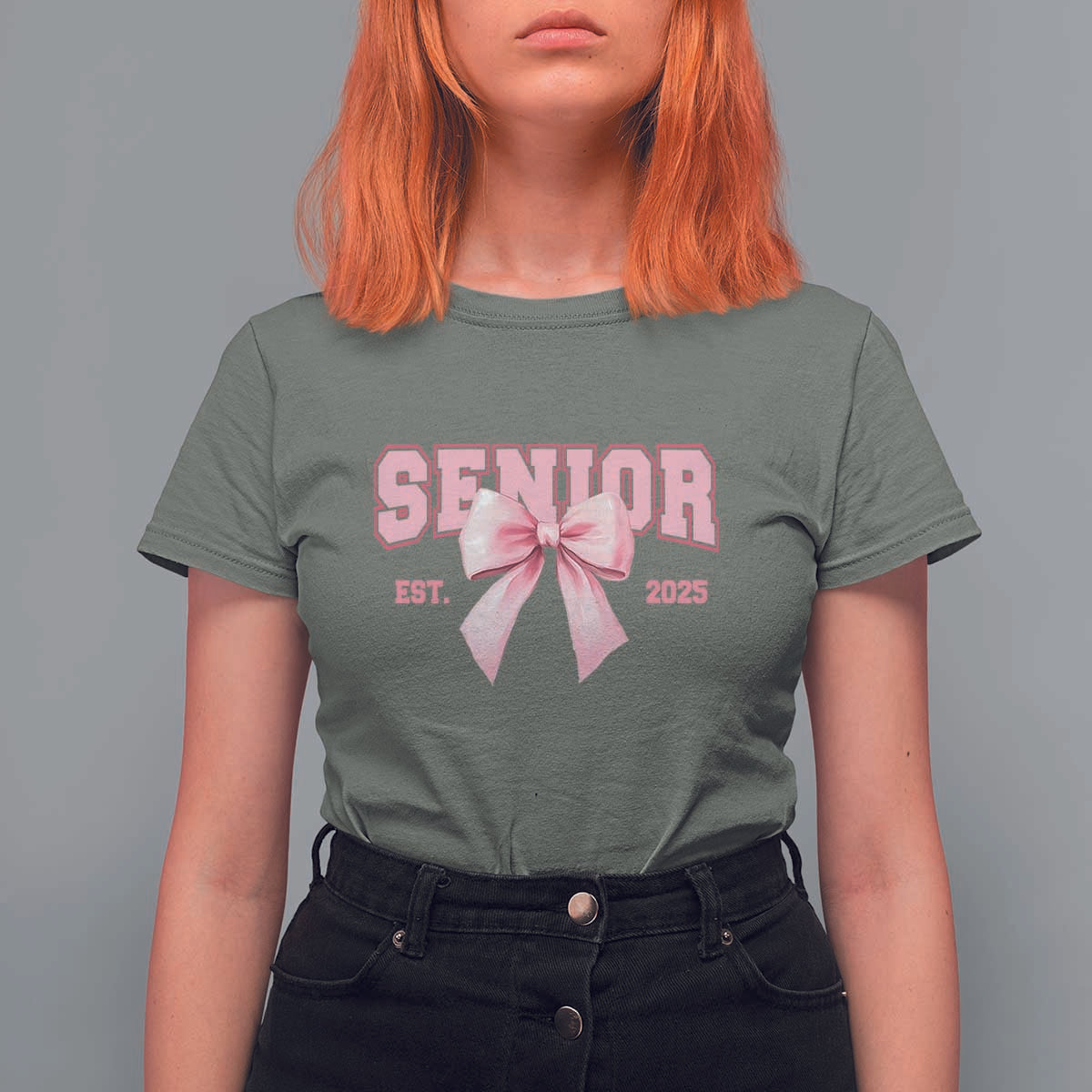Funny Senior EST 2025 Graduation Coquette T Shirt For Women