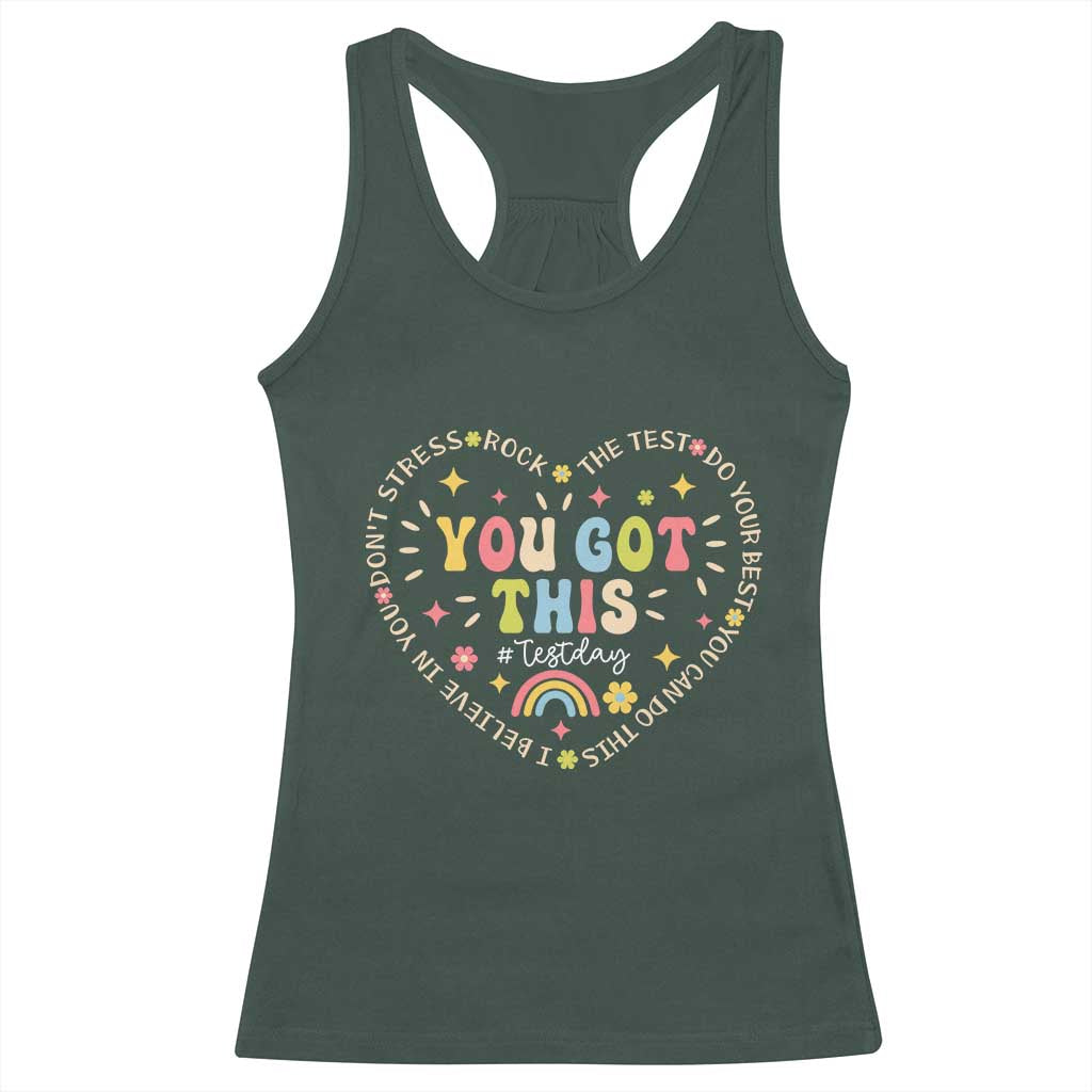 Funny Test Day You Got This Racerback Tank Top Testing Day Rock The Test Do Your Best Heart