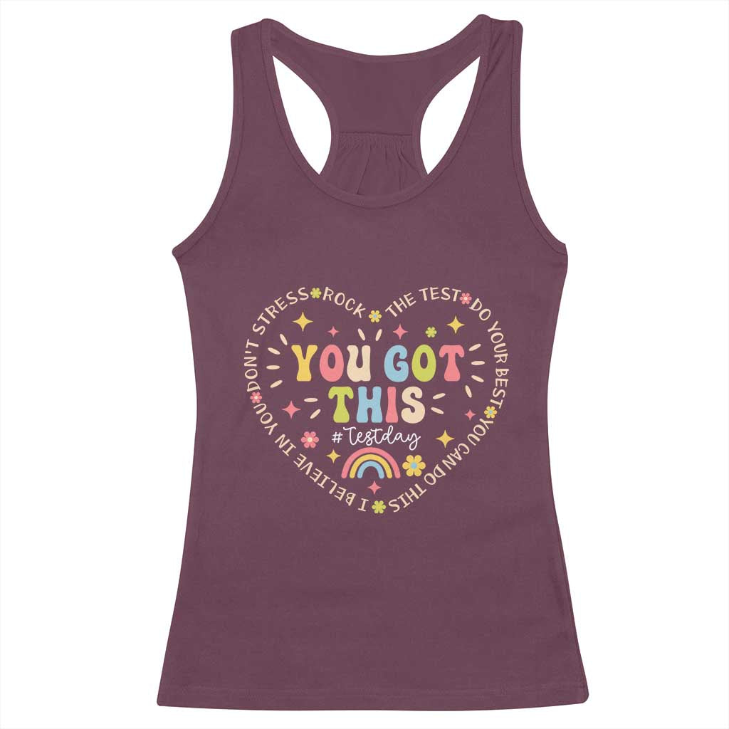 Funny Test Day You Got This Racerback Tank Top Testing Day Rock The Test Do Your Best Heart