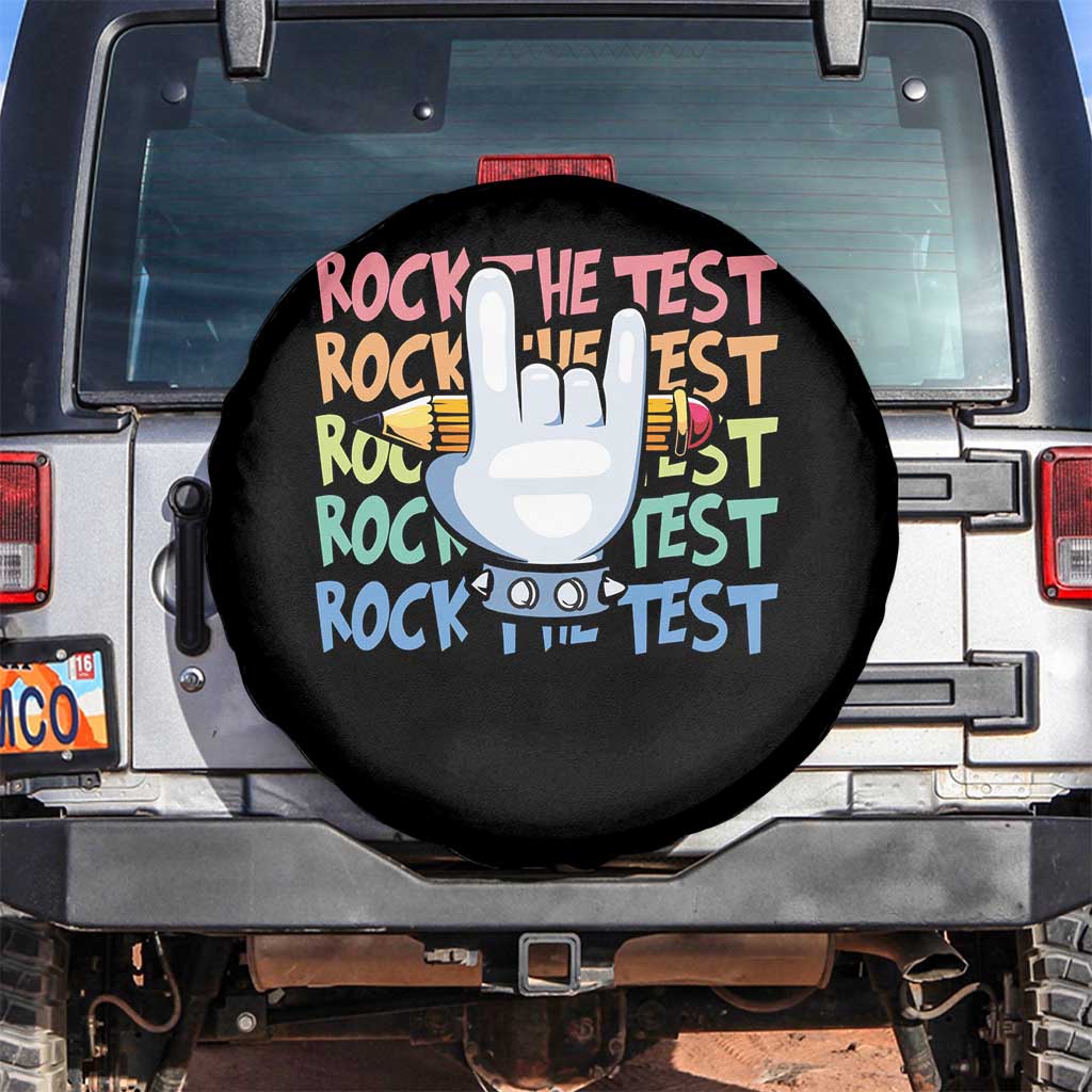 Funny Rock The Test Teacher Testing Day Spare Tire Cover Rock And Roll Hand Sign