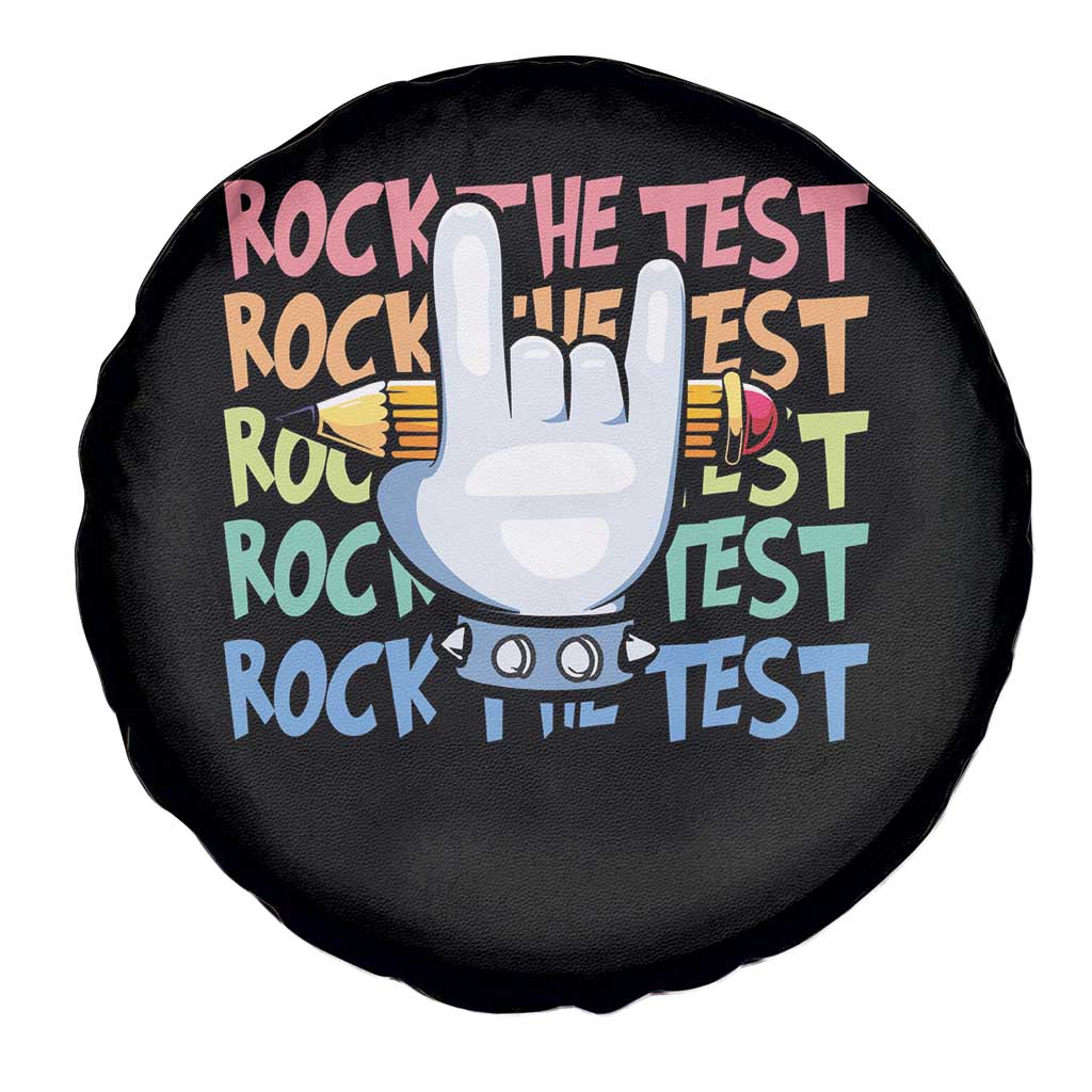 Funny Rock The Test Teacher Testing Day Spare Tire Cover Rock And Roll Hand Sign