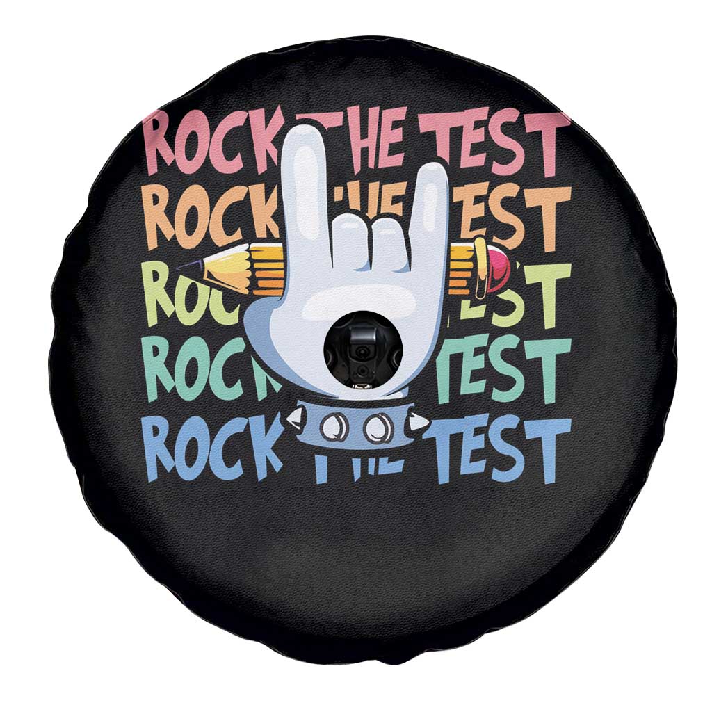Funny Rock The Test Teacher Testing Day Spare Tire Cover Rock And Roll Hand Sign