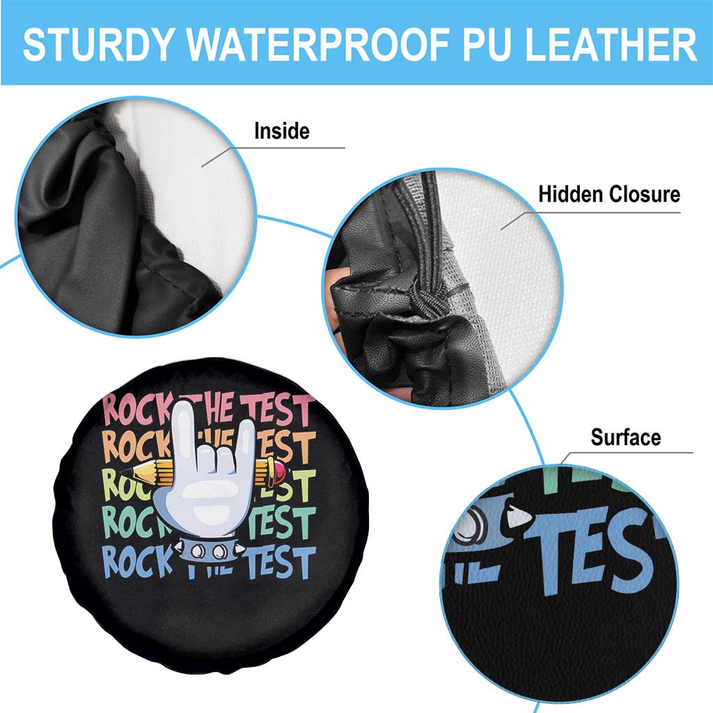Funny Rock The Test Teacher Testing Day Spare Tire Cover Rock And Roll Hand Sign