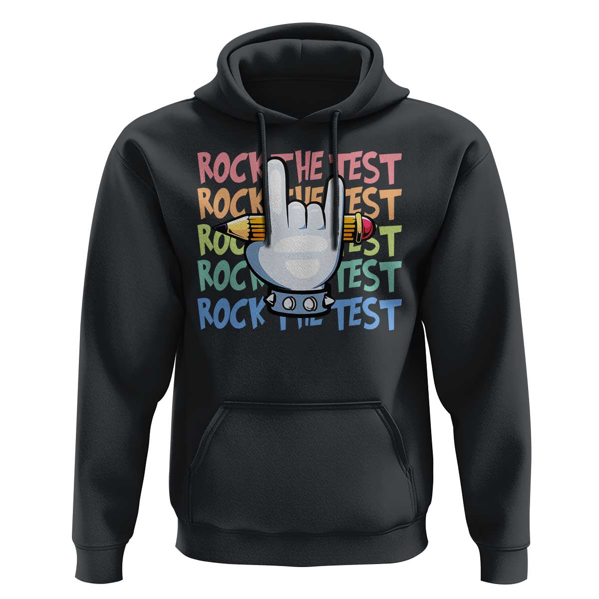 Funny Rock The Test Teacher Testing Day Hoodie Rock And Roll Hand Sign