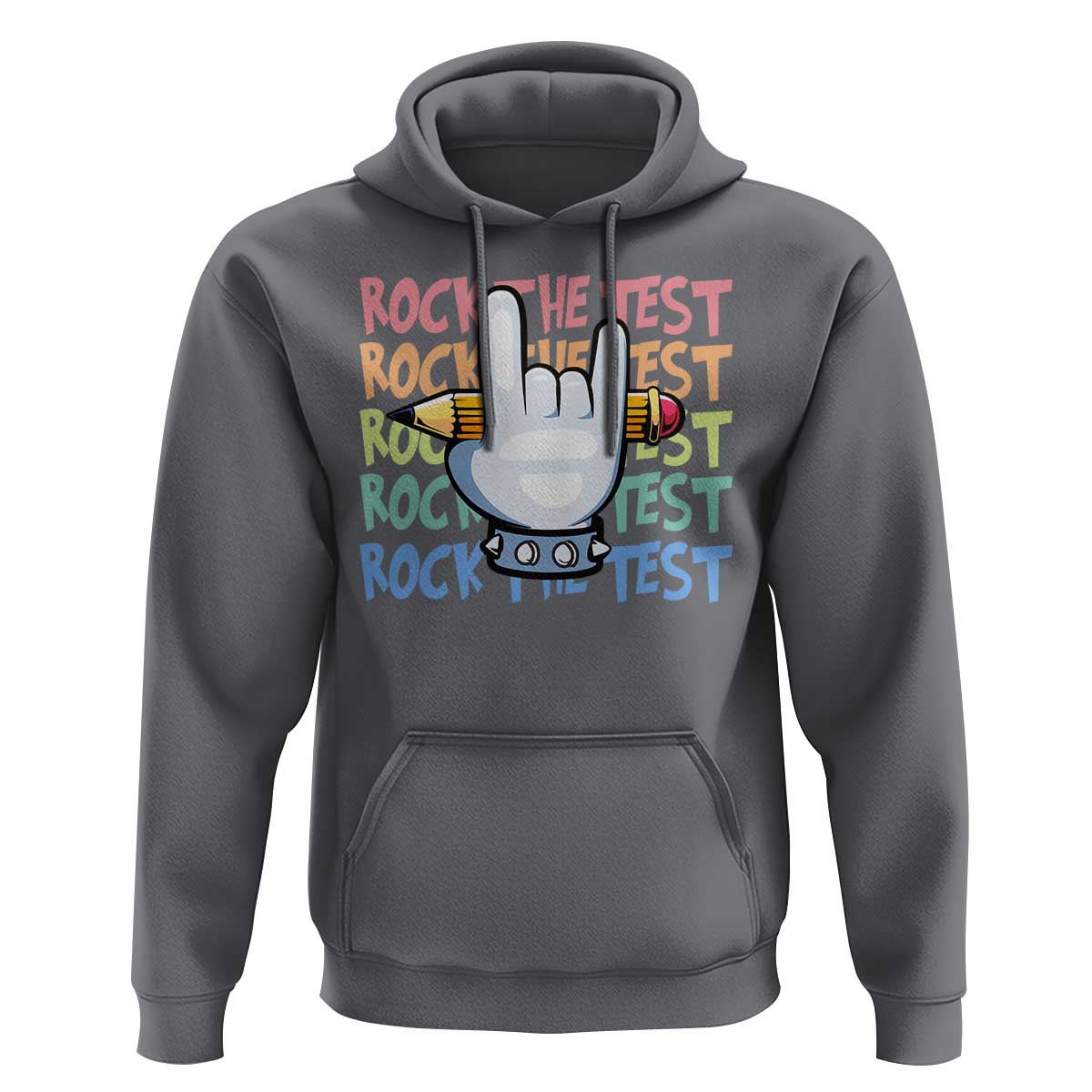 Funny Rock The Test Teacher Testing Day Hoodie Rock And Roll Hand Sign