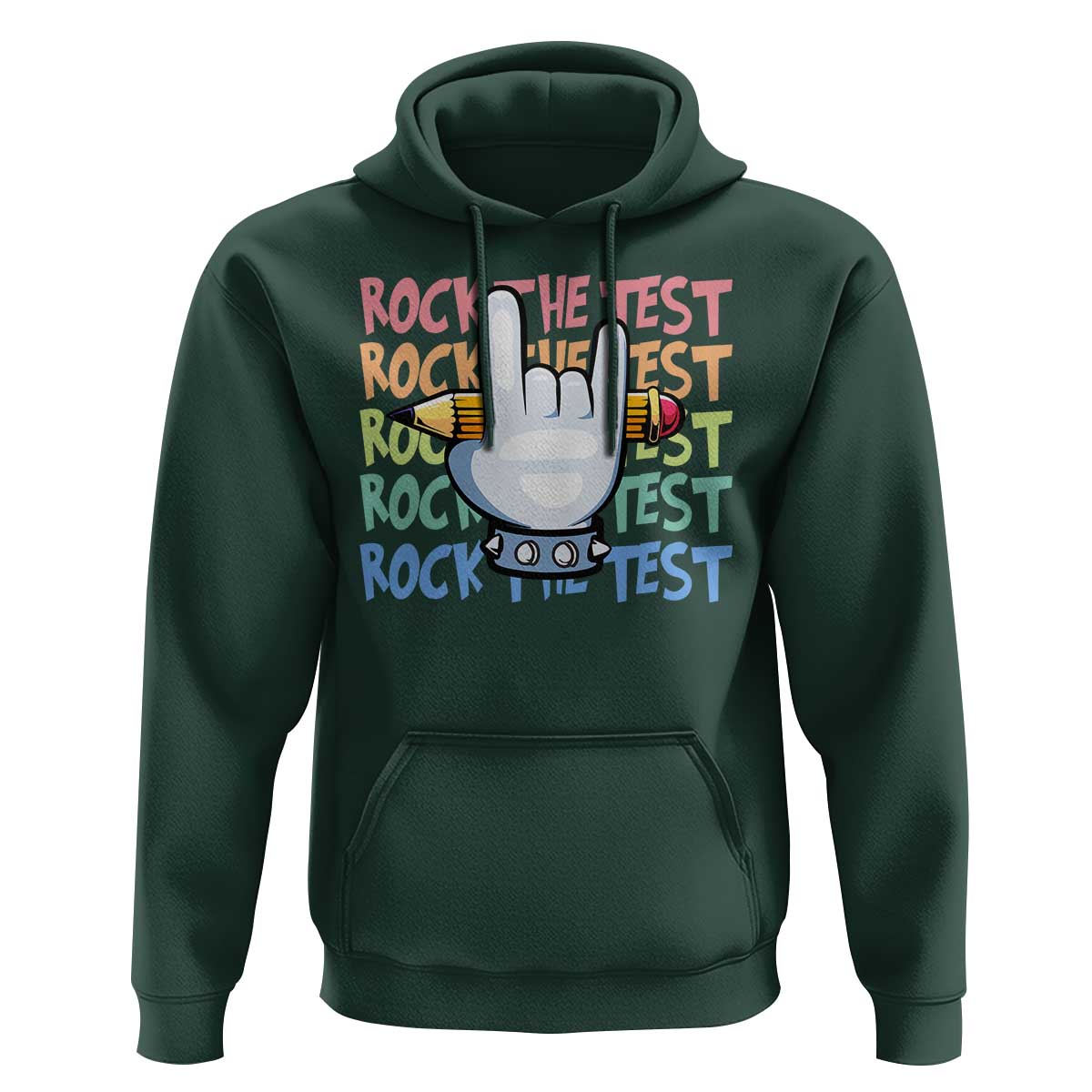 Funny Rock The Test Teacher Testing Day Hoodie Rock And Roll Hand Sign