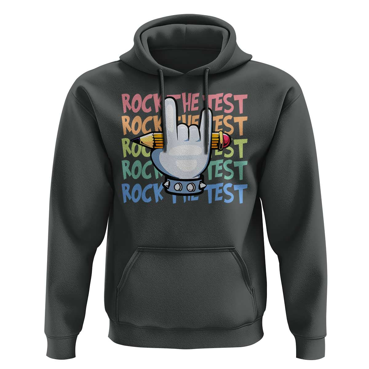 Funny Rock The Test Teacher Testing Day Hoodie Rock And Roll Hand Sign