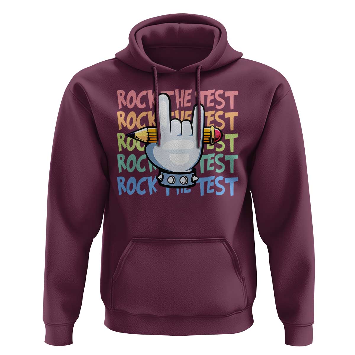 Funny Rock The Test Teacher Testing Day Hoodie Rock And Roll Hand Sign