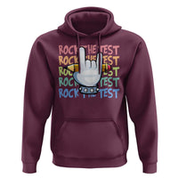 Funny Rock The Test Teacher Testing Day Hoodie Rock And Roll Hand Sign