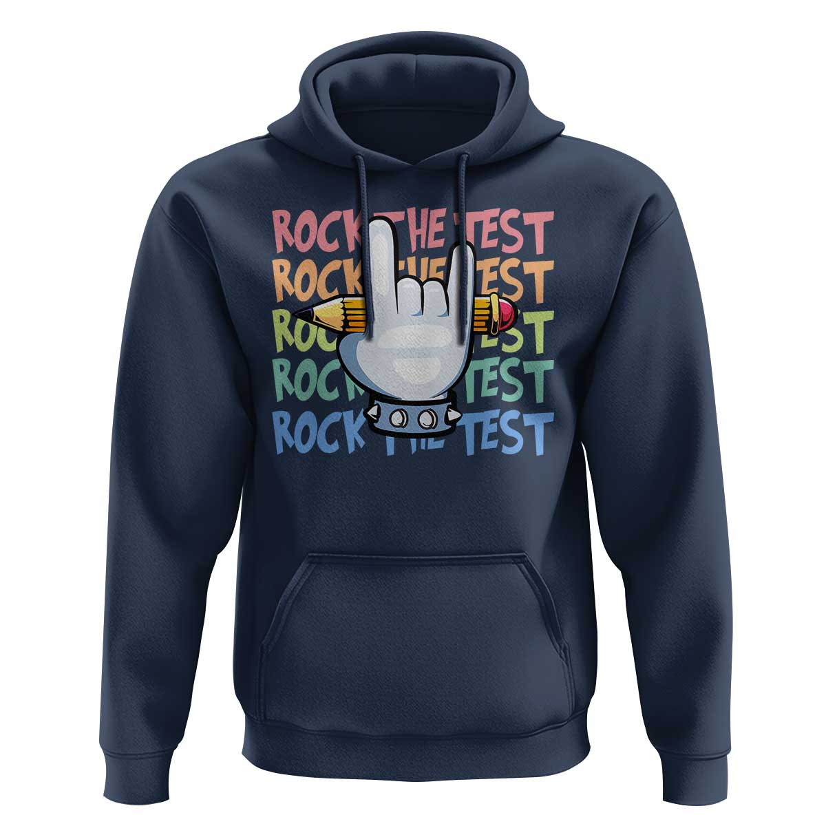 Funny Rock The Test Teacher Testing Day Hoodie Rock And Roll Hand Sign