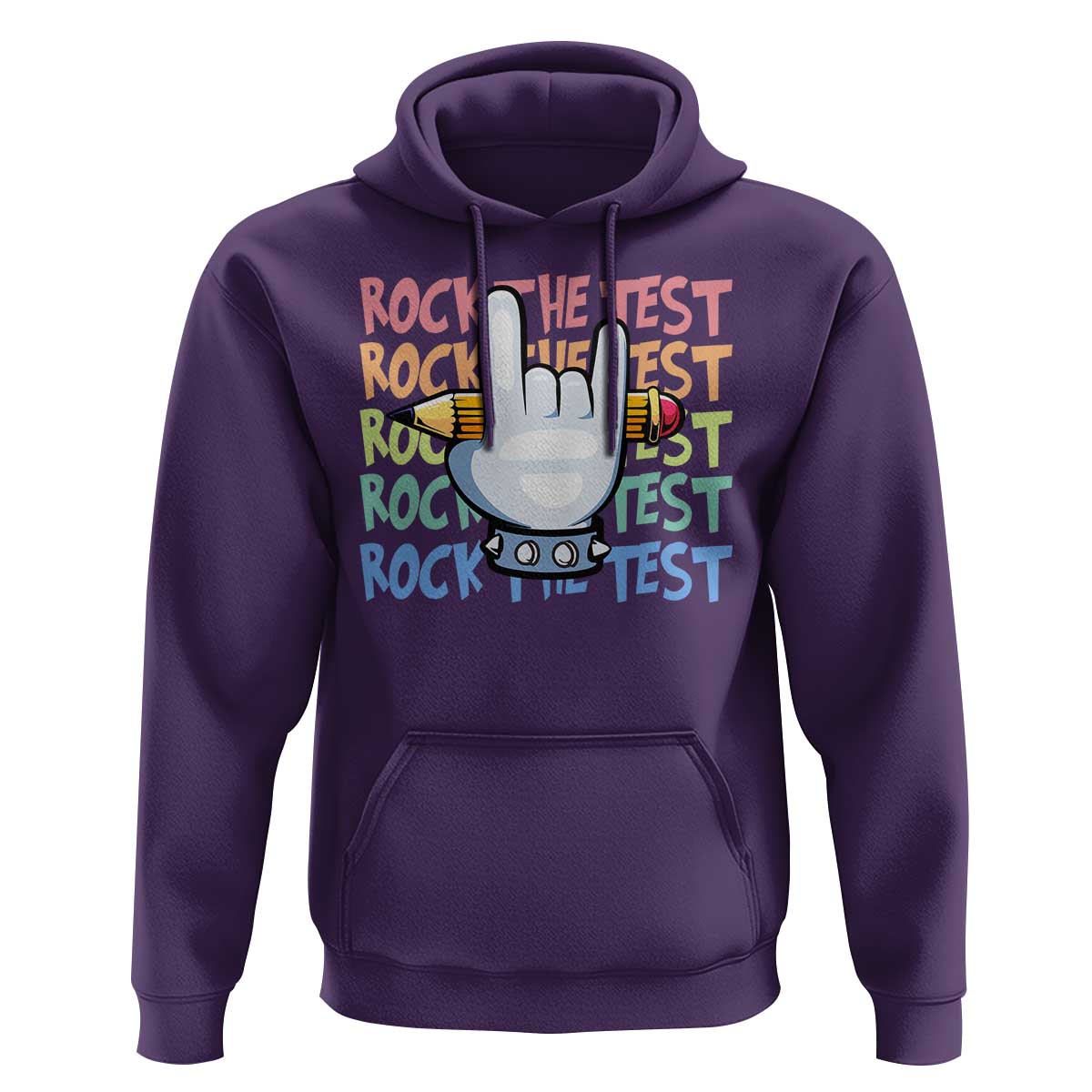 Funny Rock The Test Teacher Testing Day Hoodie Rock And Roll Hand Sign