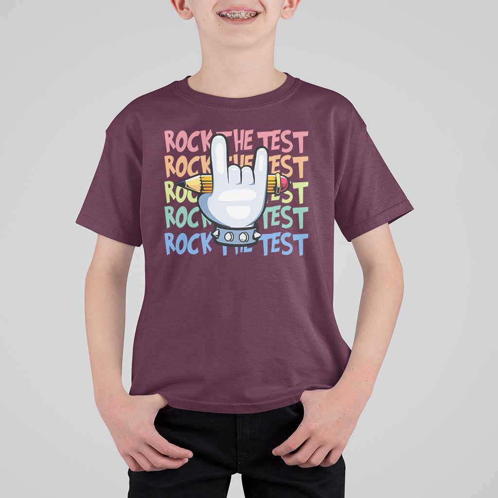 Funny Rock The Test Teacher Testing Day T Shirt For Kid Rock And Roll Hand Sign