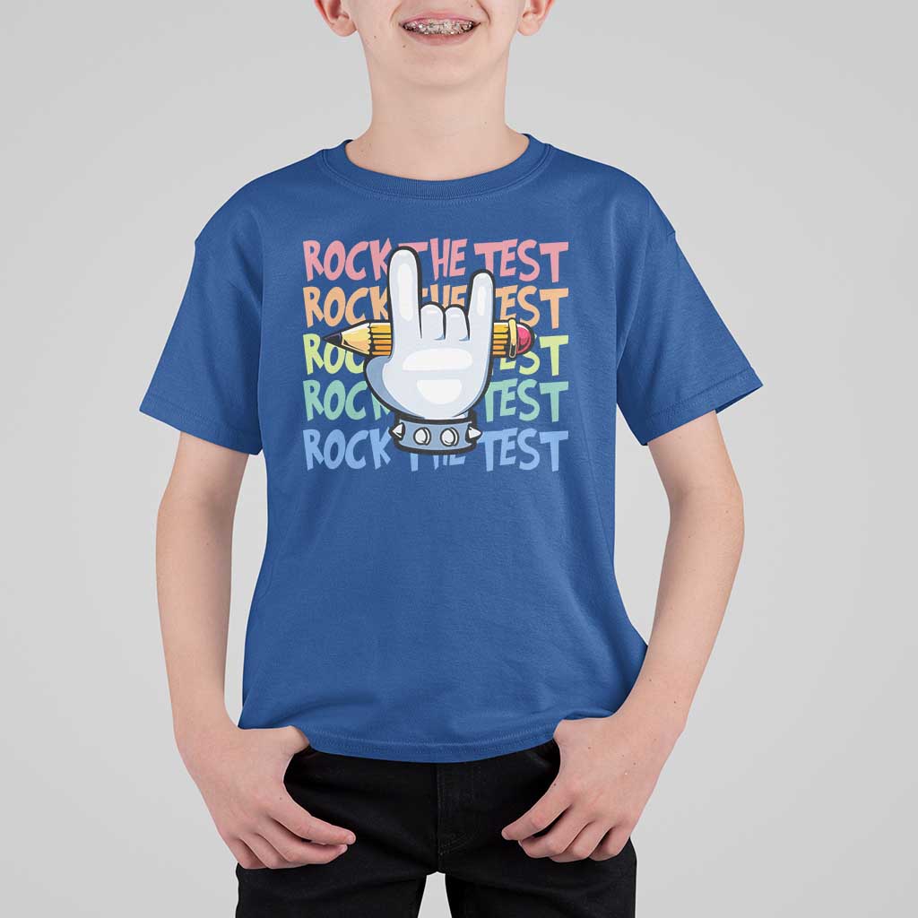 Funny Rock The Test Teacher Testing Day T Shirt For Kid Rock And Roll Hand Sign